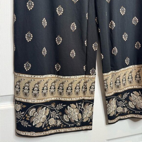J. Jill Wearever Wide Leg Cropped Pants Black Small Floral Paisley Chic Travel - Picture 4 of 6